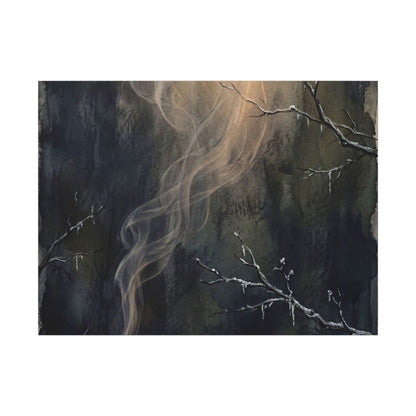 Incense Smoke Winter Canvas Art | Dark Japandi Moody Design