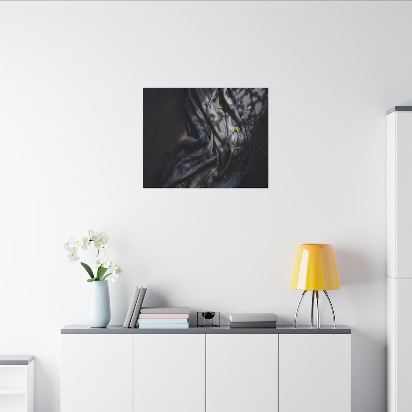 Seijaku Silk Drape Canvas Art - Dark Japandi Dark Texture