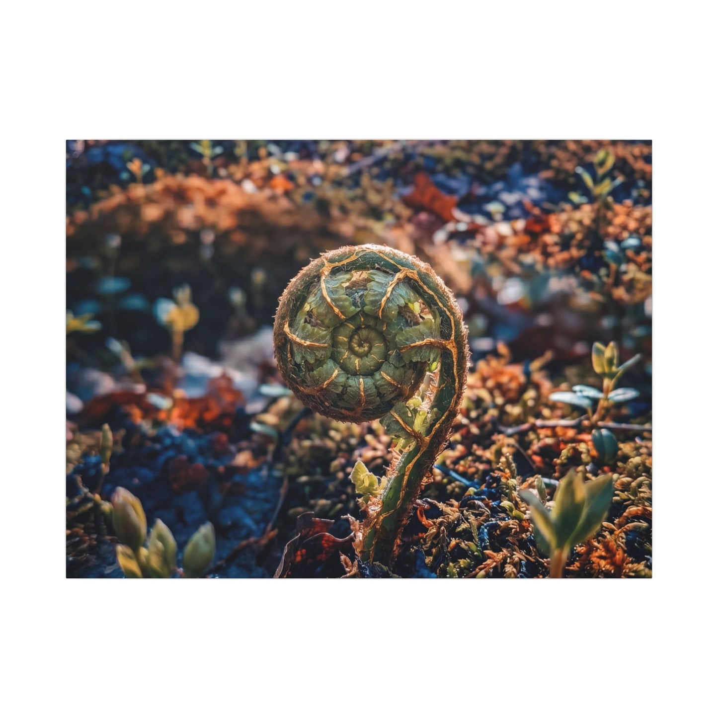 Kintsugi Fern Unfurling in Dappled | Gold Vein Canvas Art