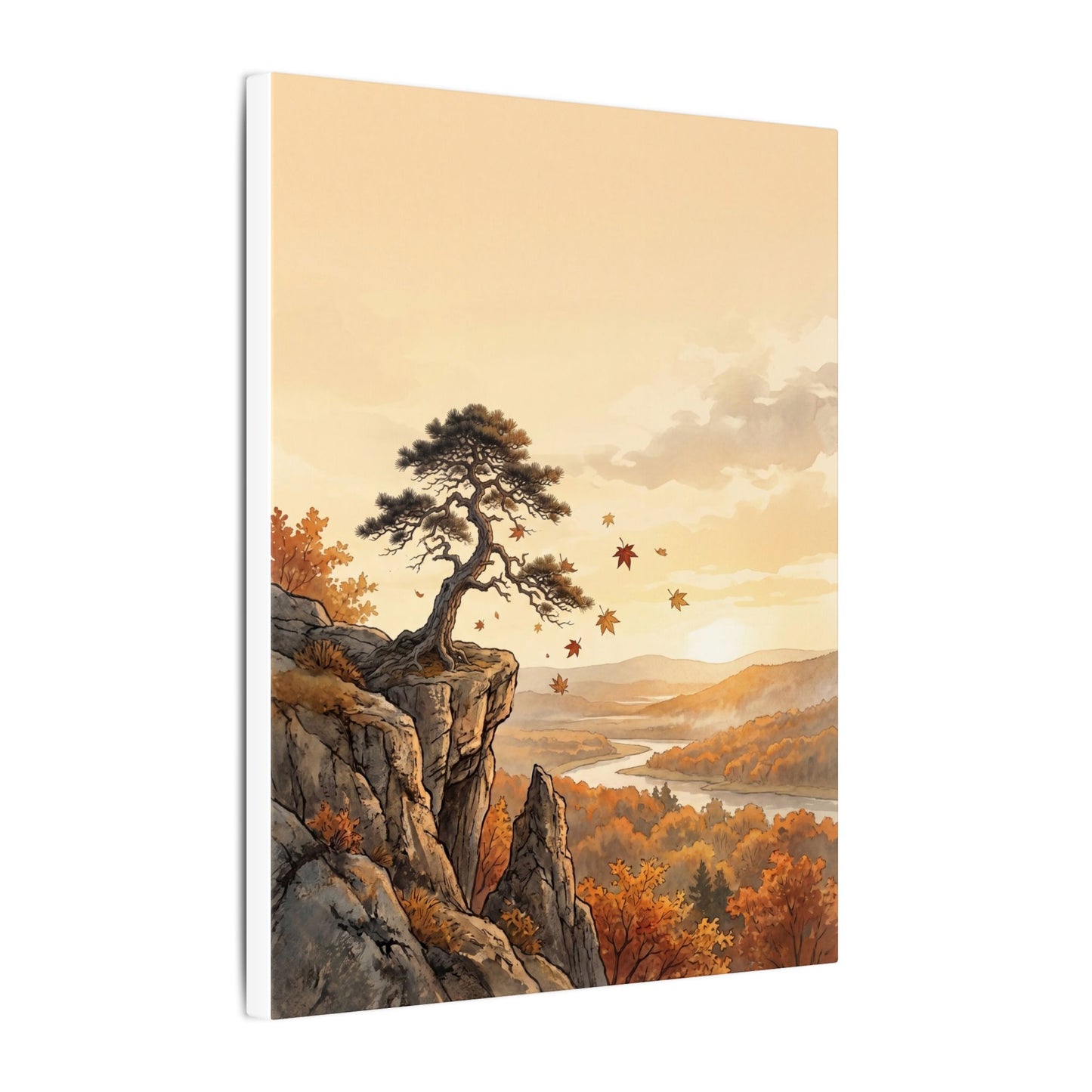 Pine Tree Autumn Canvas Art | Japandi Warm Design