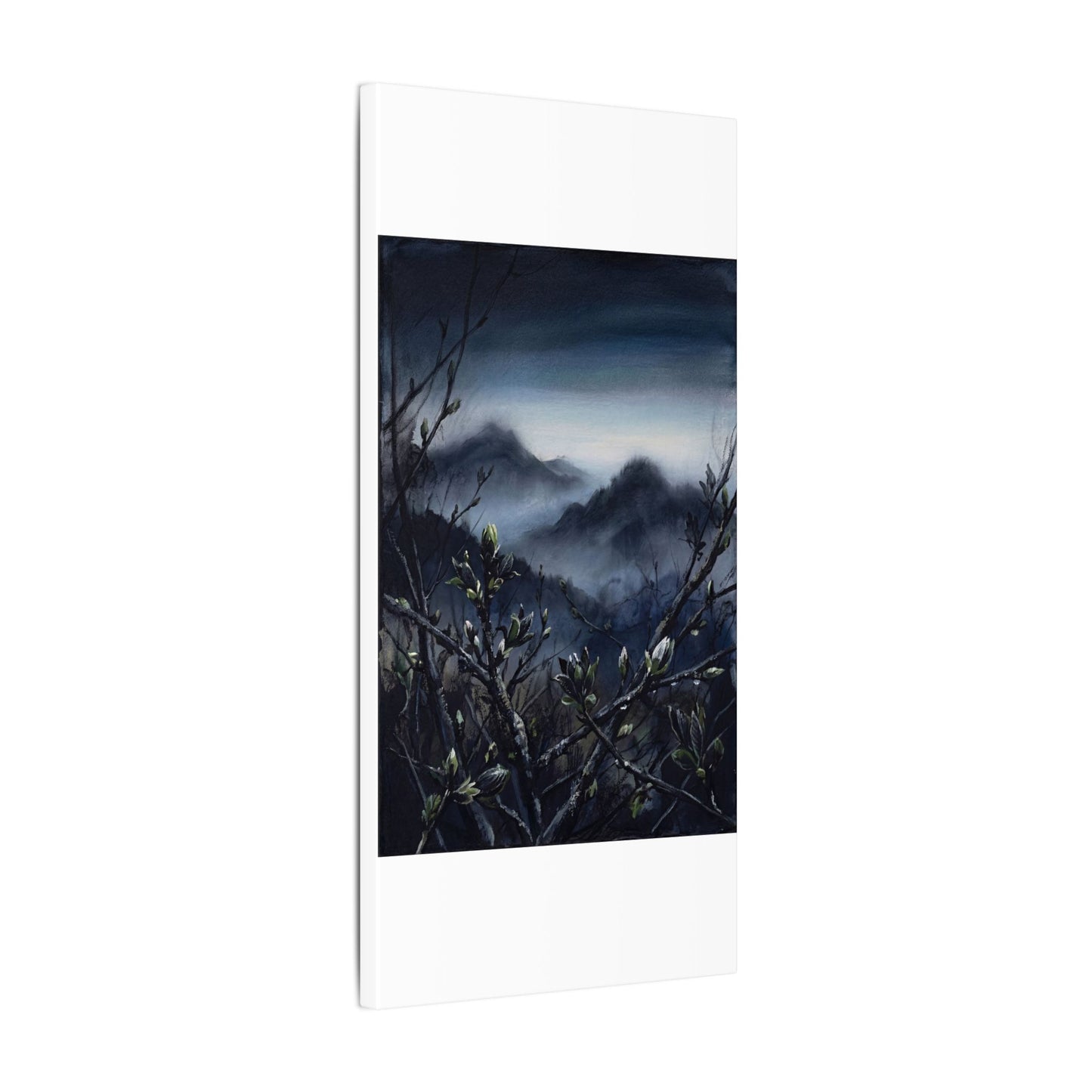 Mountain Mist Spring Canvas Art | Dark Japandi Atmospheric Design