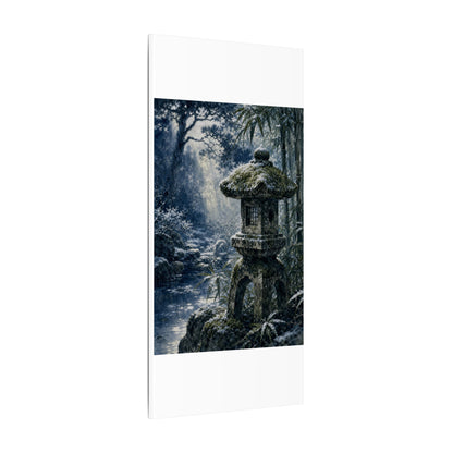 Zen Stone Lantern in Dappled | Sumi E Canvas Art