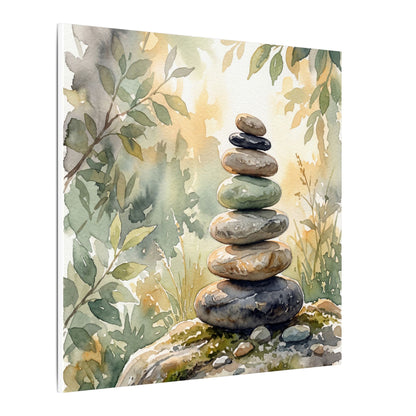 Golden Hour River Stones Canvas Art - Japandi Mono No Aware