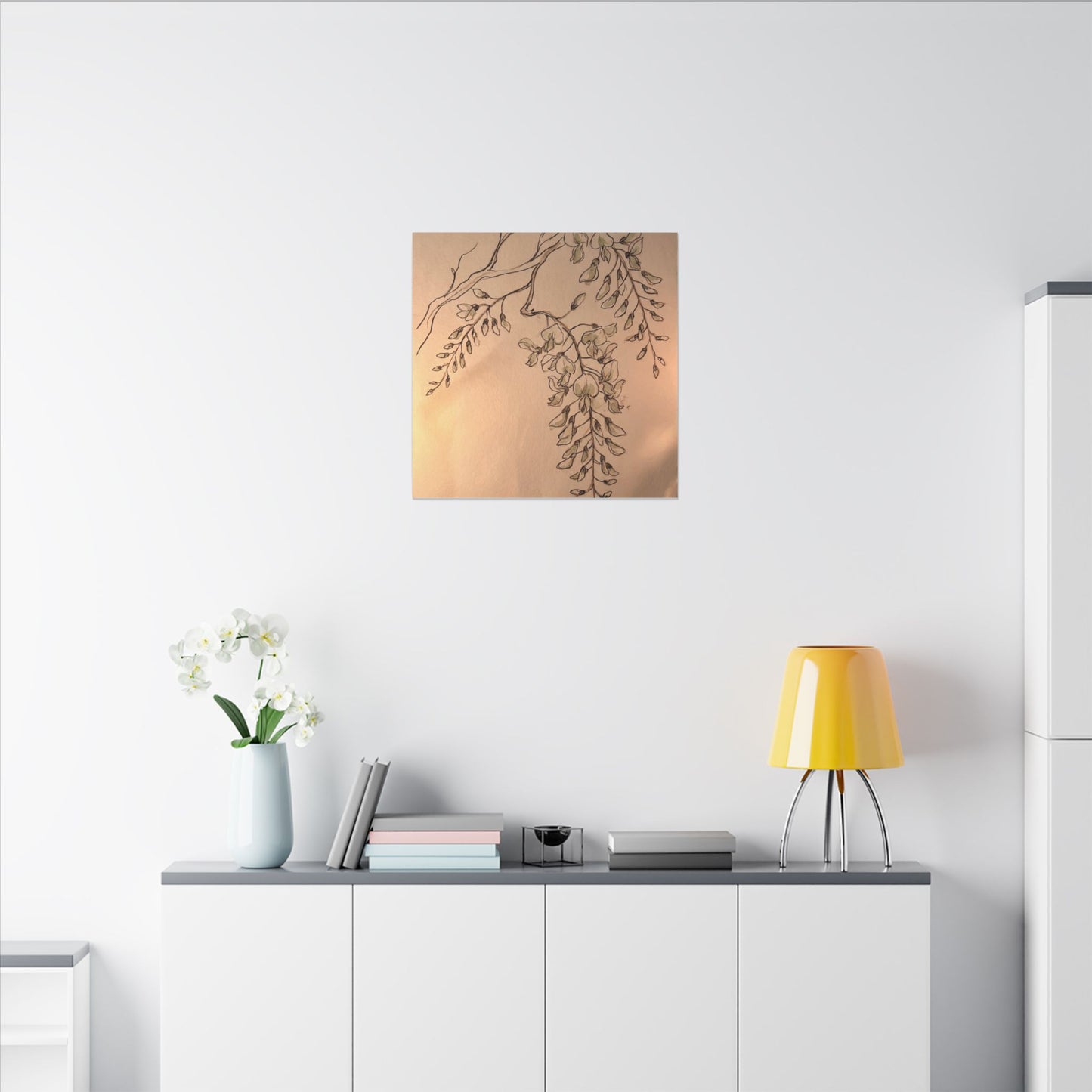 Japandi Wisteria in Candlelight | Minimal Line Canvas Art