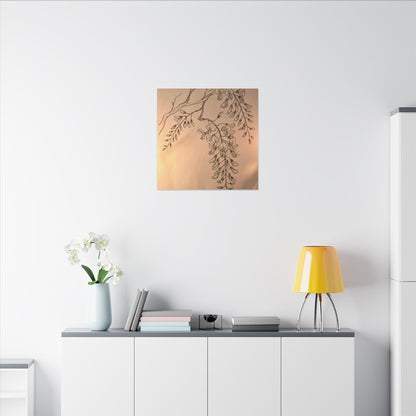 Japandi Wisteria in Candlelight | Minimal Line Canvas Art