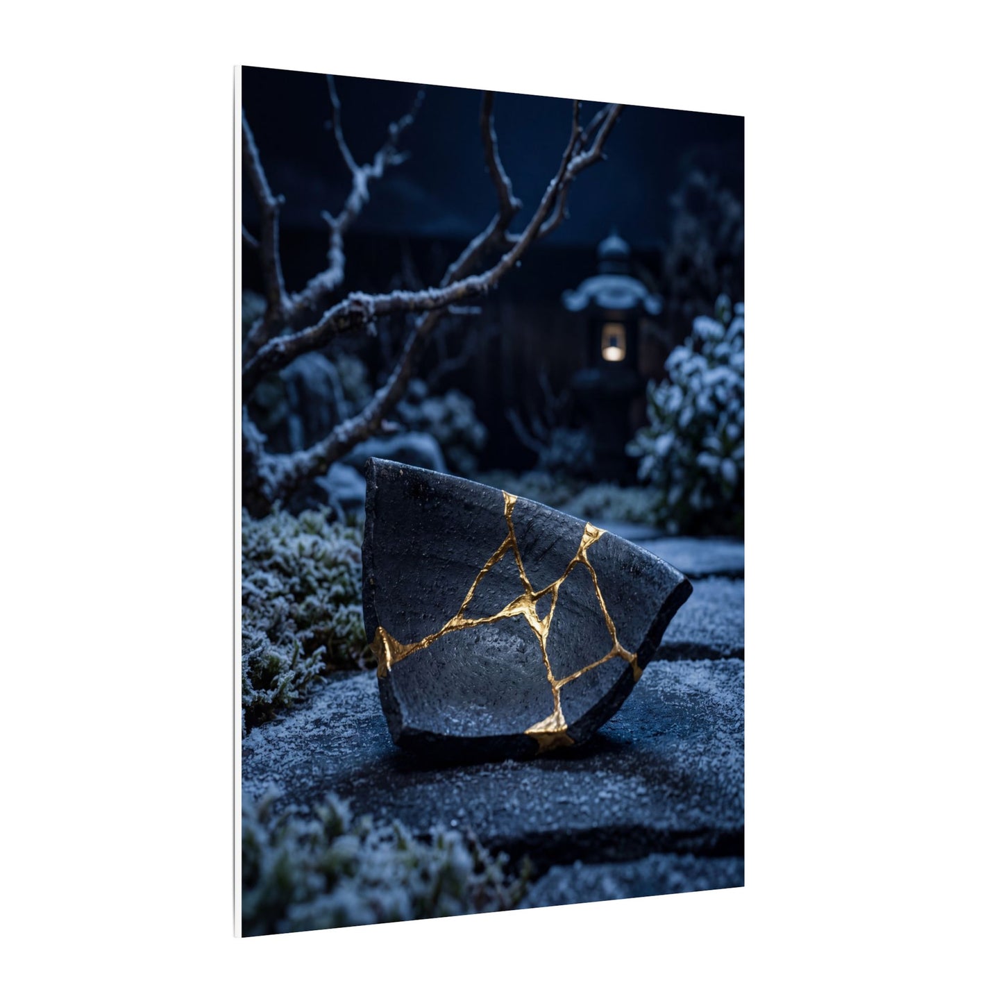 Moonlit Garden Winter Canvas Art | Kintsugi Artful Design