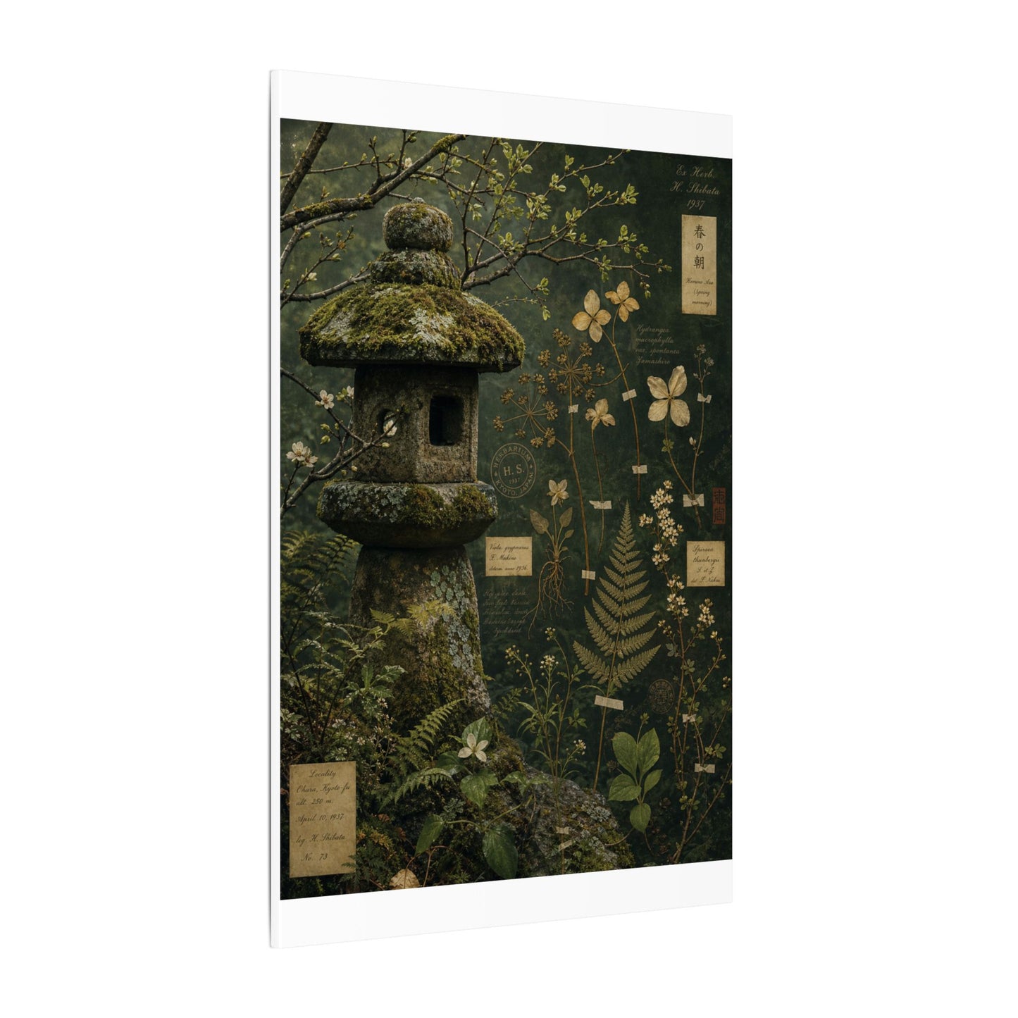 Spring Stone Lantern Herbarium Canvas Art | Nostalgic Decor