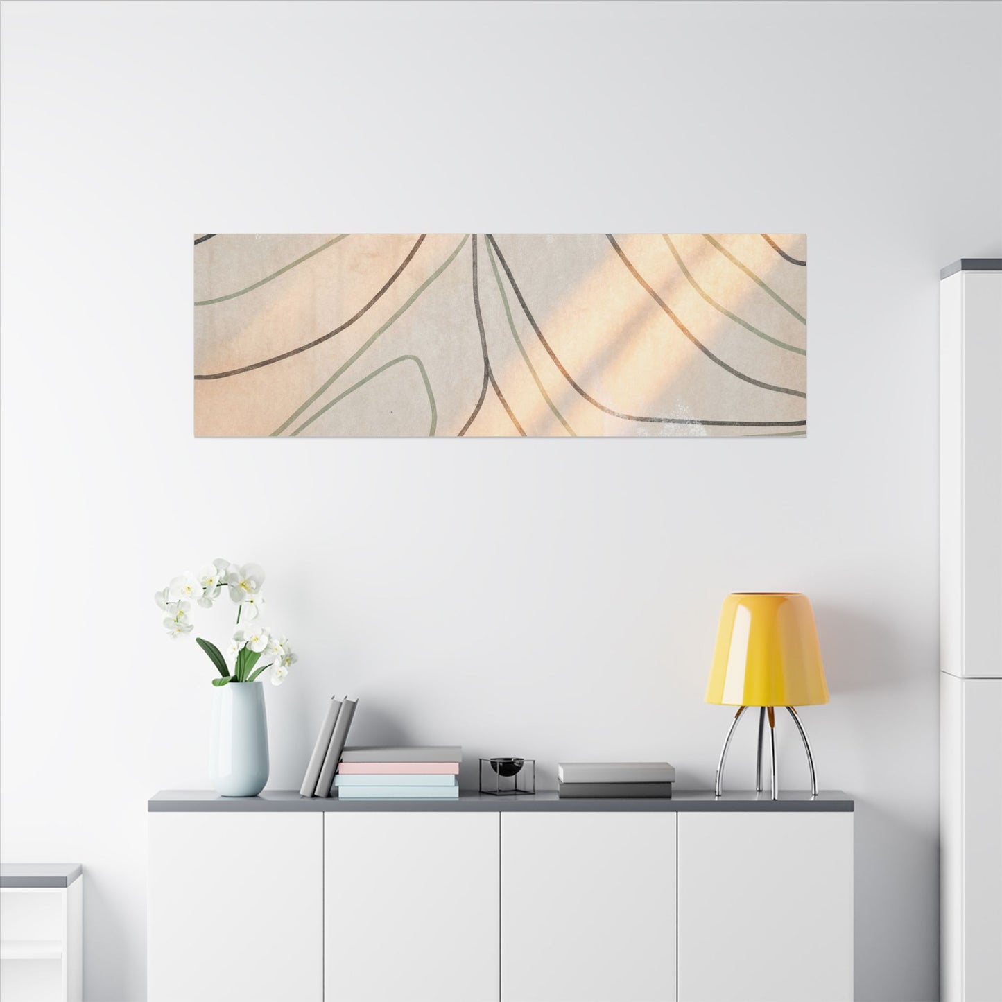 Shoji Screen Minimal Line Canvas Art | Warm Japandi Art