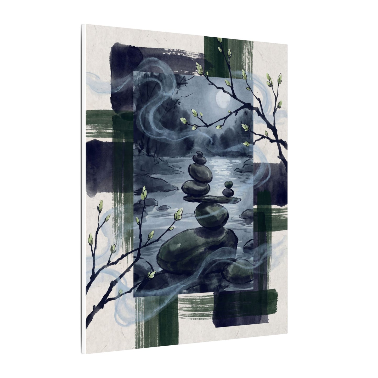 Moonlight River Stones Canvas Art - Zen Shibui