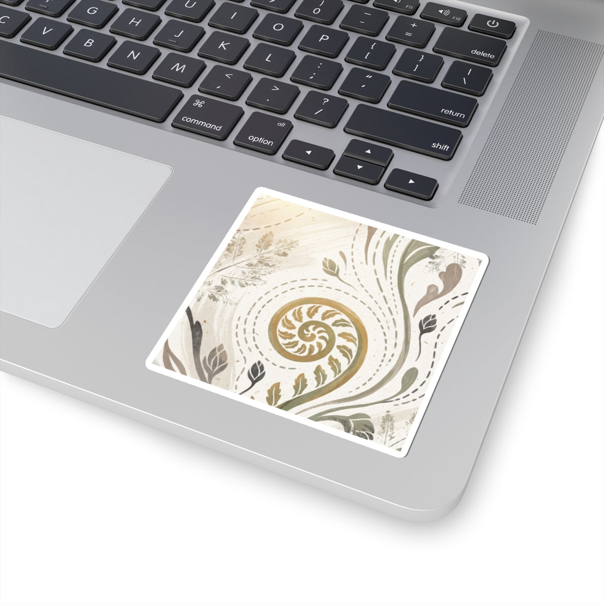 Warm Fern Unfurling Sticker - Japanese Pattern Japandi Art Print