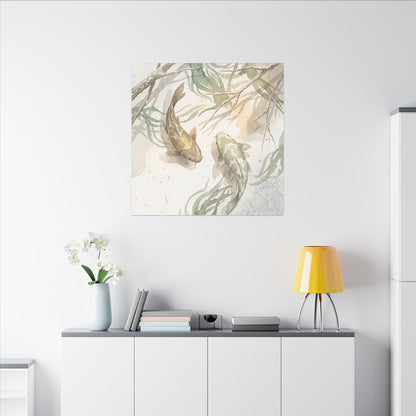 Koi Pond Canvas Art | Winter Japandi Watercolor Art