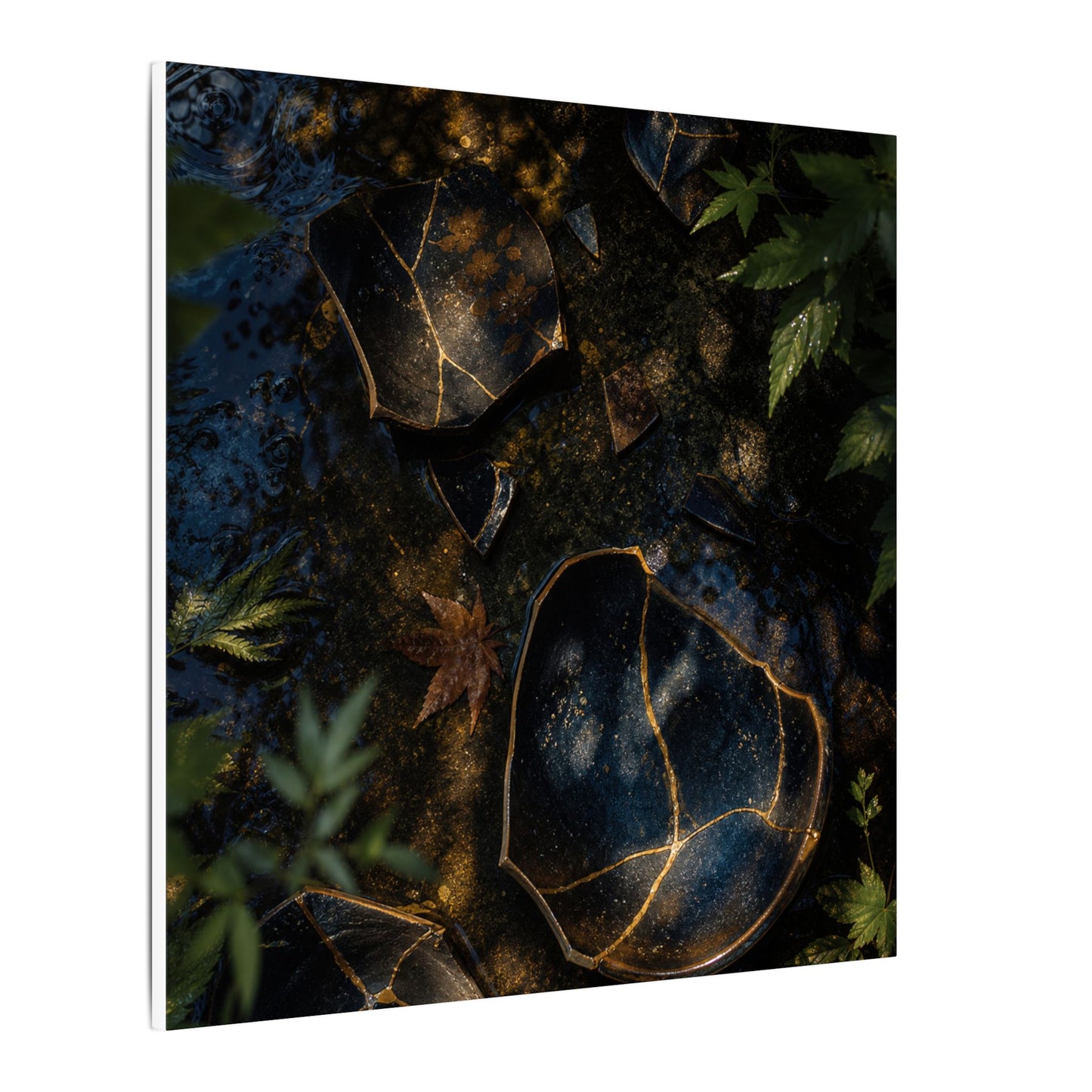 Dark Japandi Broken Pottery in Dappled | Shadow Zen Canvas Art