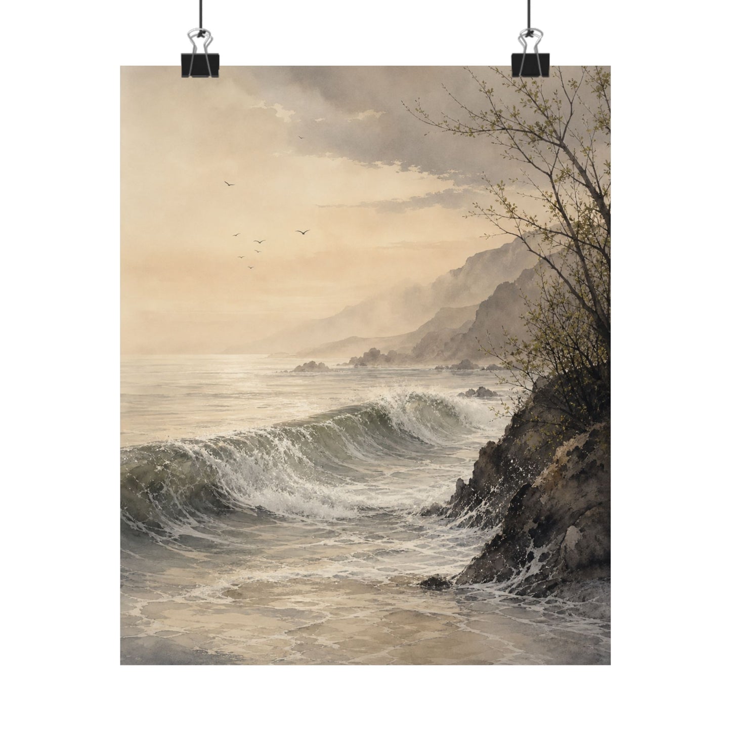 Warm Ocean Wave Wall Art Print - Watercolor Japandi