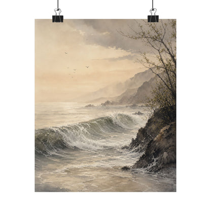 Warm Ocean Wave Wall Art Print - Watercolor Japandi