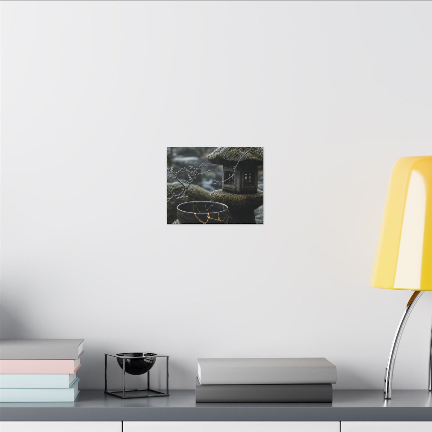 Stone Lantern Canvas Art | Winter Kintsugi Gold Repair Art