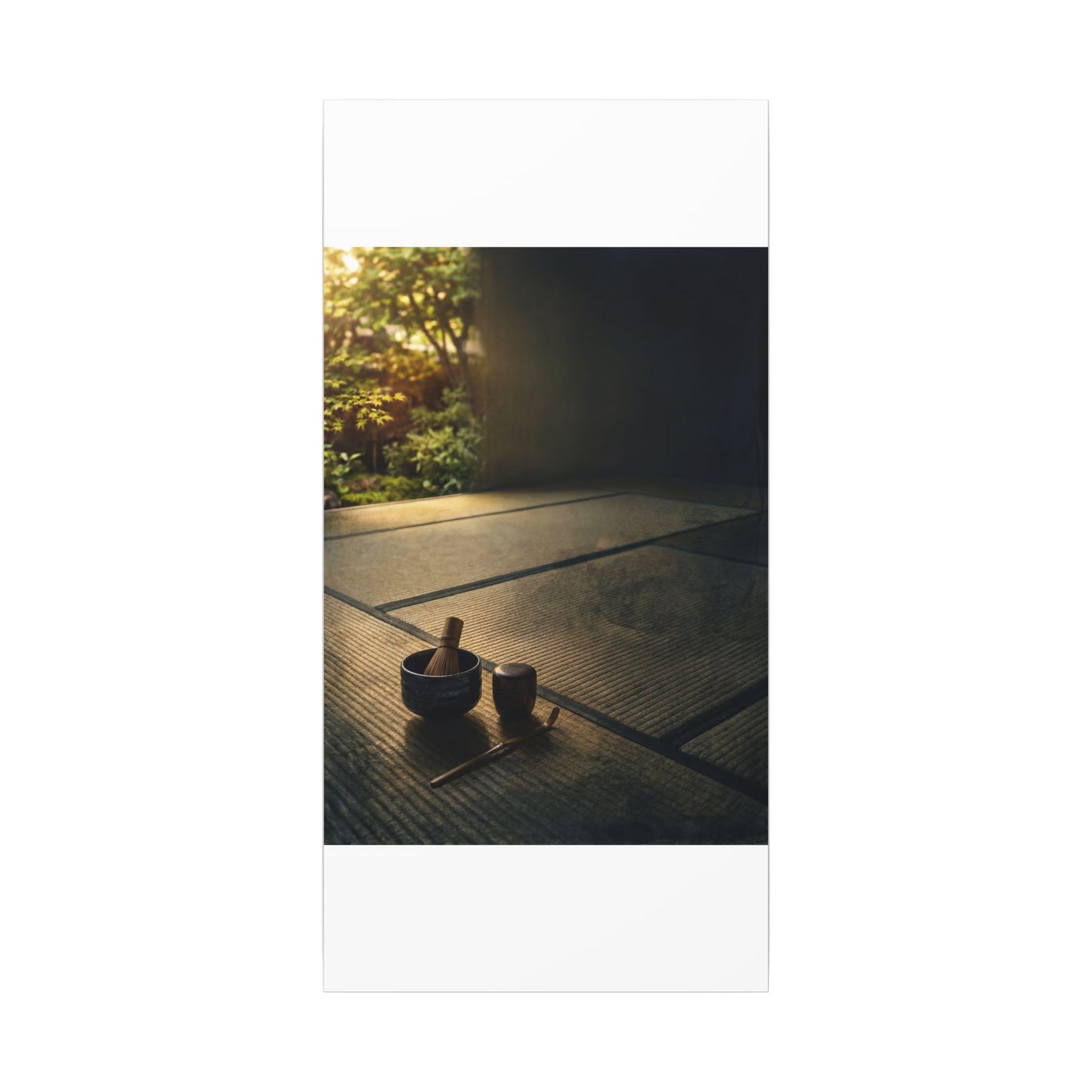 Dark Japandi Tea Ceremony in Golden Hour | Dark Texture Canvas Art