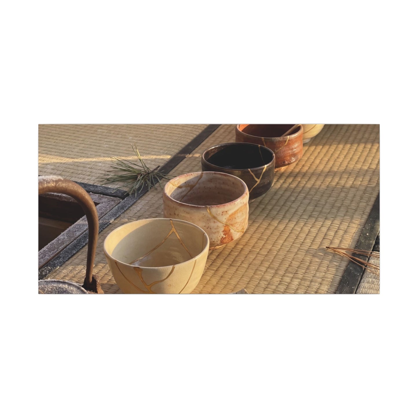 Kintsugi Tea Ceremony in Golden Hour | Gold Repair Canvas Art