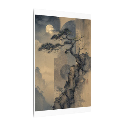 Japandi Pine Tree in Moonlight | Japanese Pattern Canvas Art
