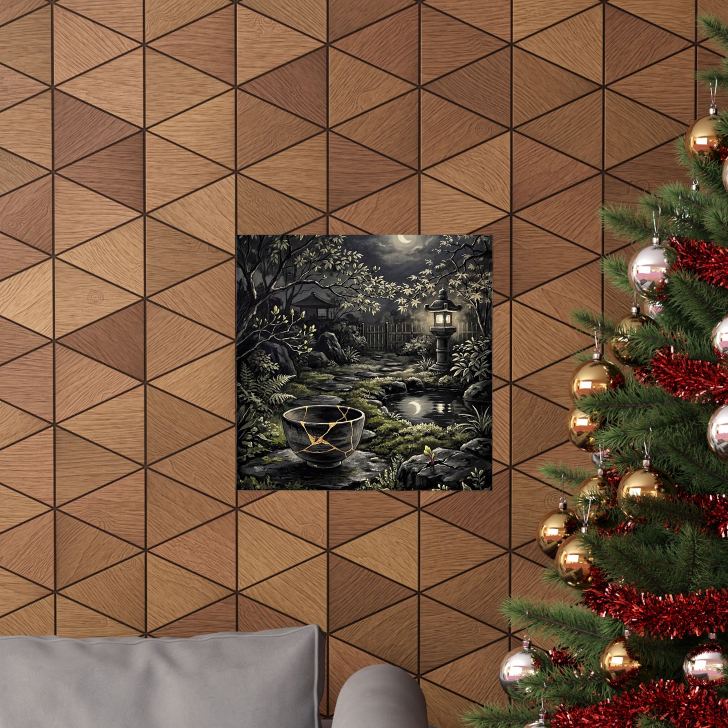 Kintsugi Moonlit Garden in Dappled | Gold Repair Wall Art Print