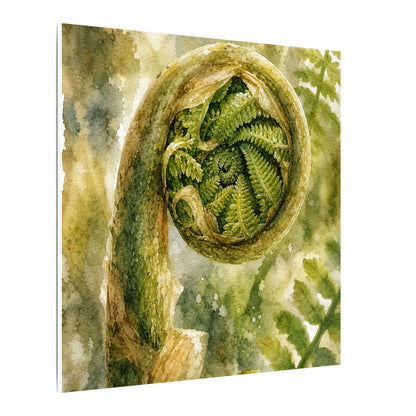 Japandi Fern Unfurling in Dappled | Watercolor Canvas Art
