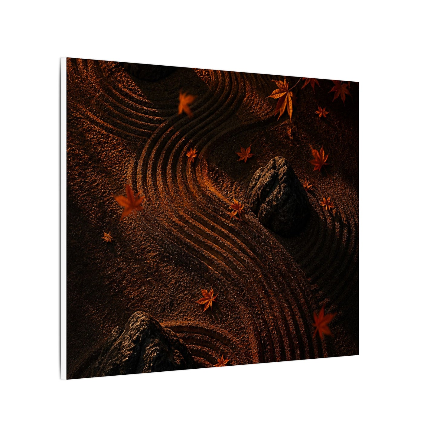 Dark Japandi Rock Garden in Golden Hour | Charcoal Ink Canvas Art