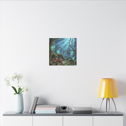 Spring Tea Ceremony Forest Whimsy Canvas Art | Cozy Decor