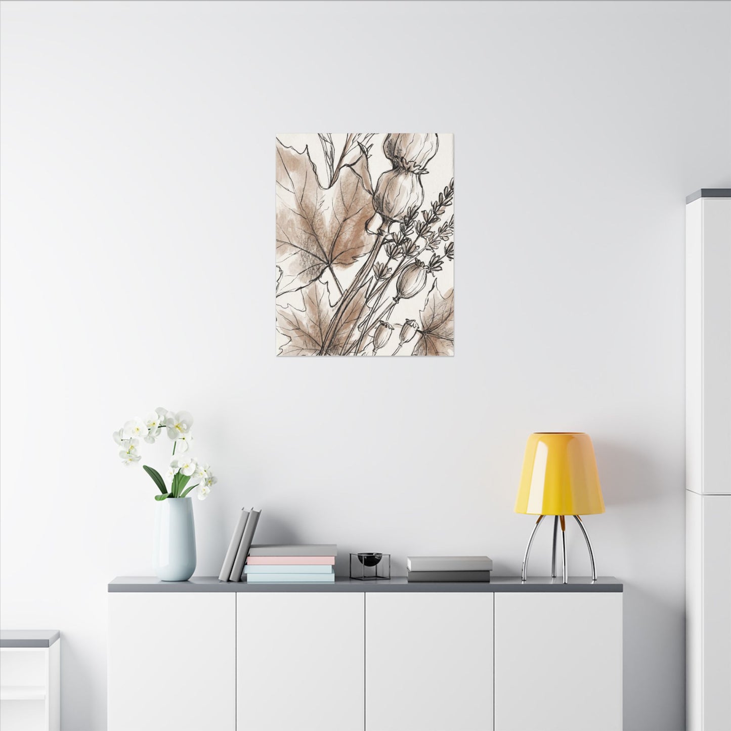 Neutral Dried Flowers Canvas Art - Minimal Line Japandi