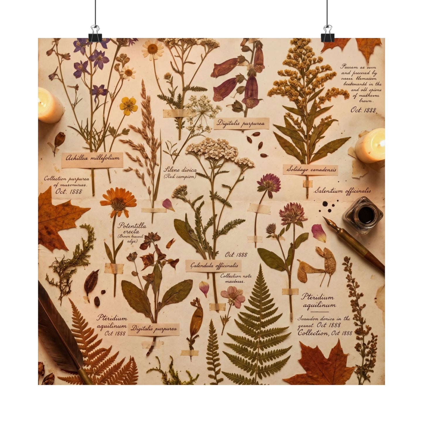 Autumn Dried Flowers Herbarium Wall Art Print | Earthy Decor