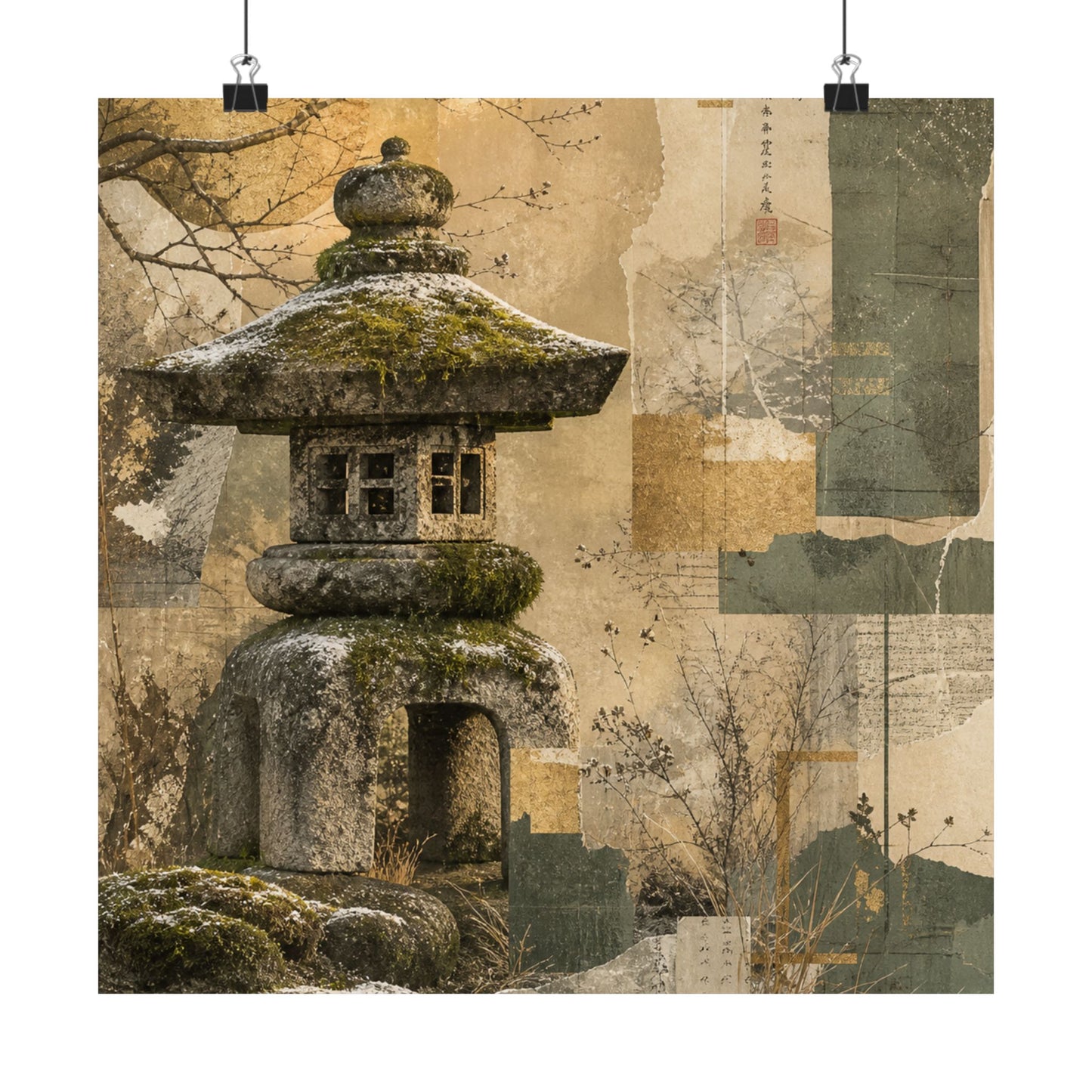 Shibui Stone Lantern Wall Art Print - Japandi Texture