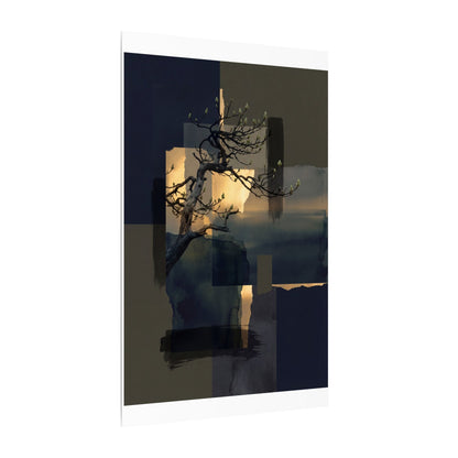 Golden Hour Pine Tree Canvas Art - Dark Japandi Kanso