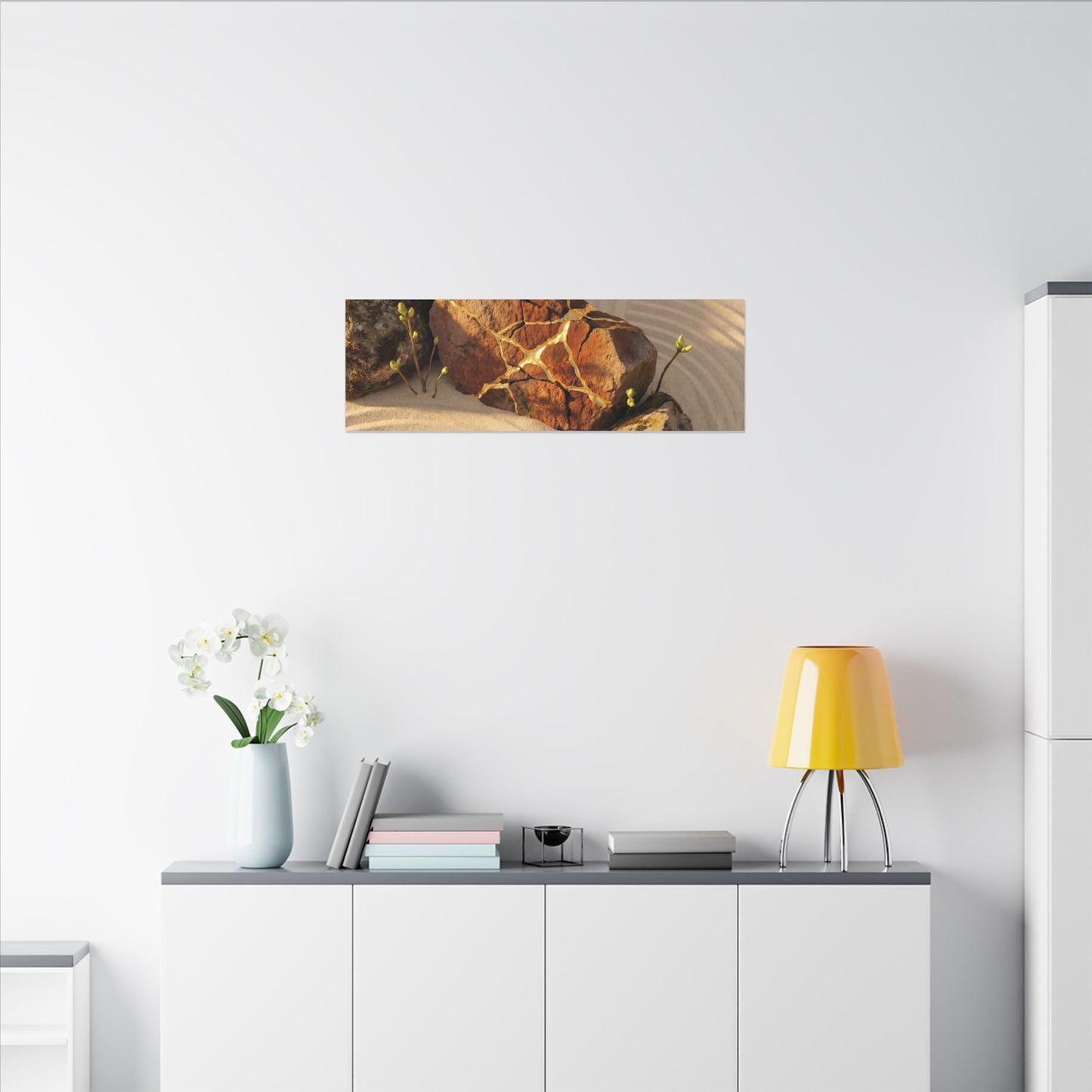 Kanso Rock Garden Canvas Art - Kintsugi Crackle Gold