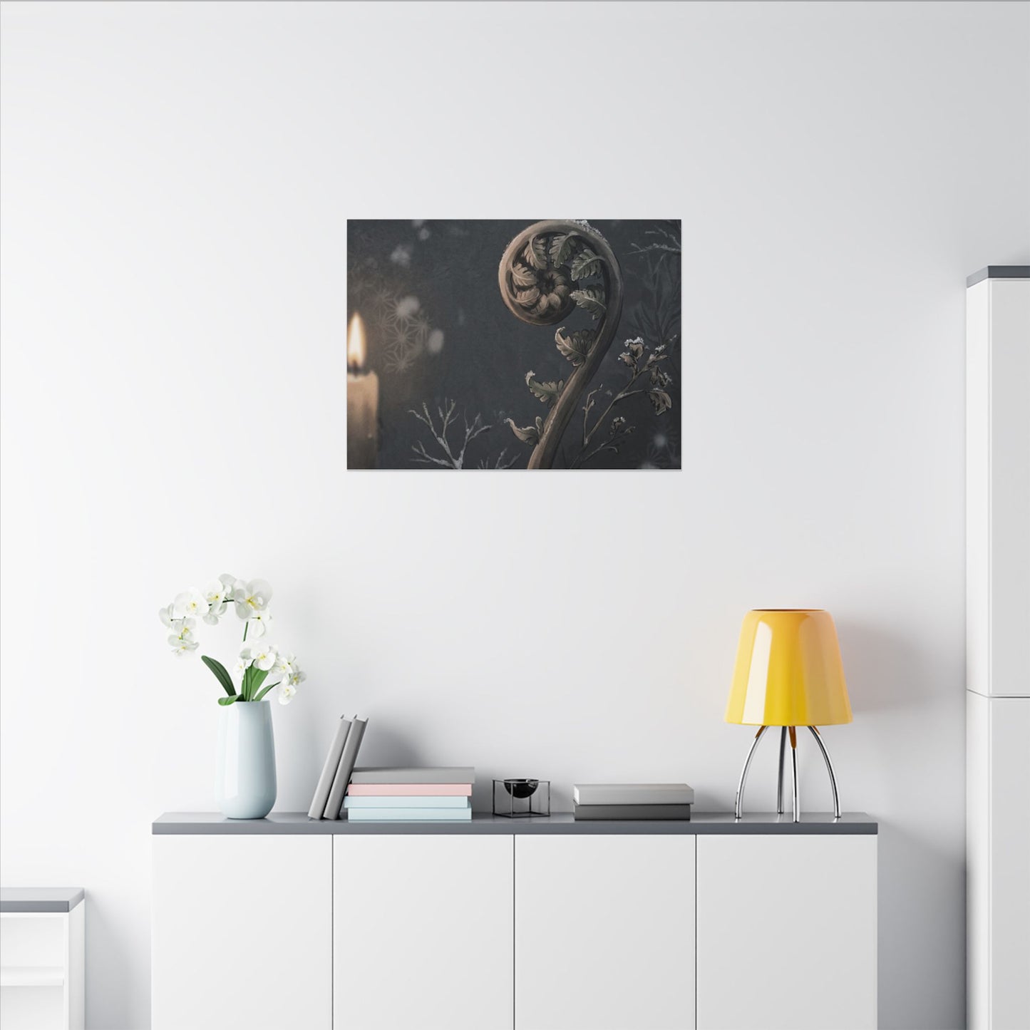 Candlelight Fern Unfurling Canvas Art - Japandi Ma