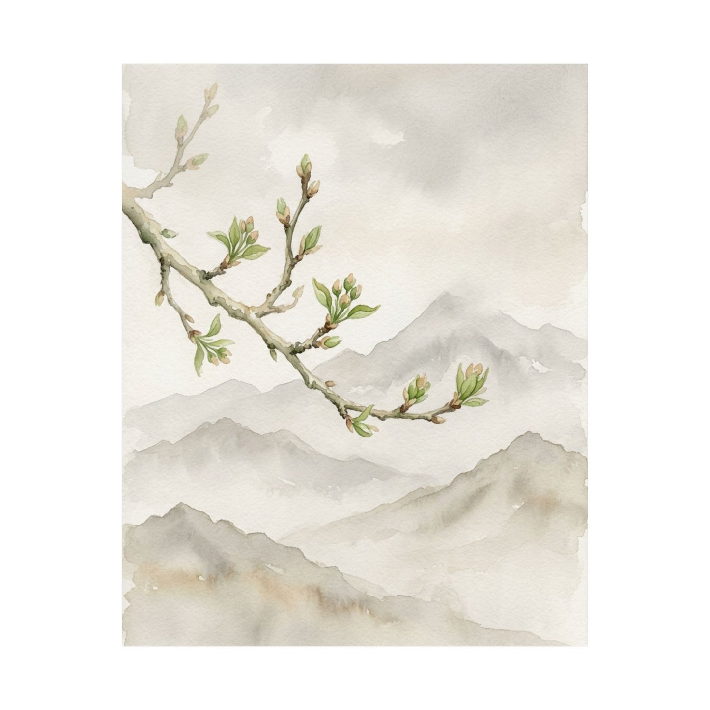 Overcast Mountain Mist Wall Art Print - Japandi Mono No Aware