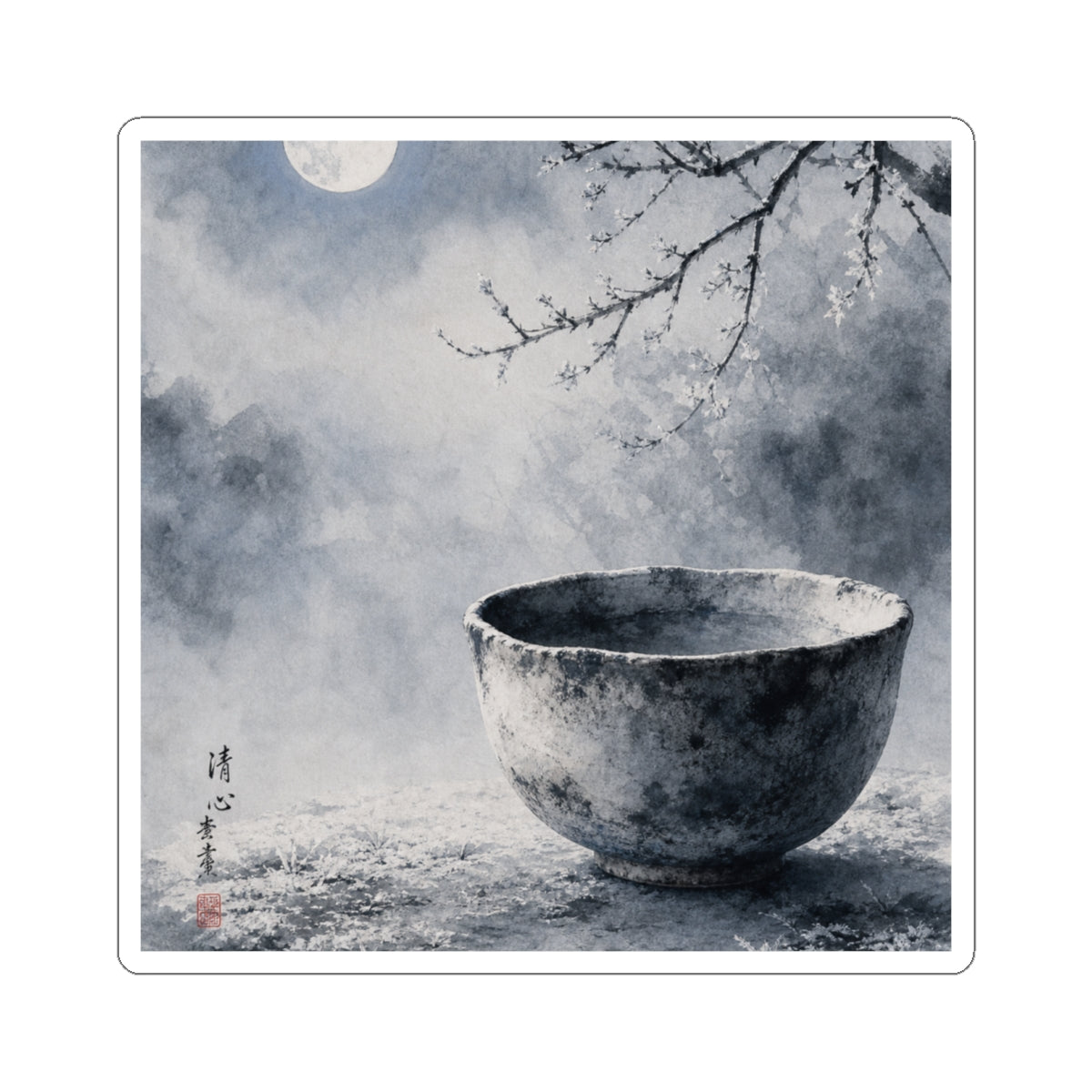 Tranquil Ceramic Bowl Sticker - Sumi E Zen
