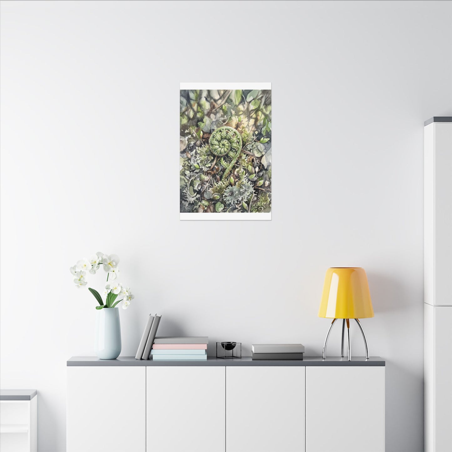 Fern Unfurling Spring Canvas Art | Japandi Neutral Design