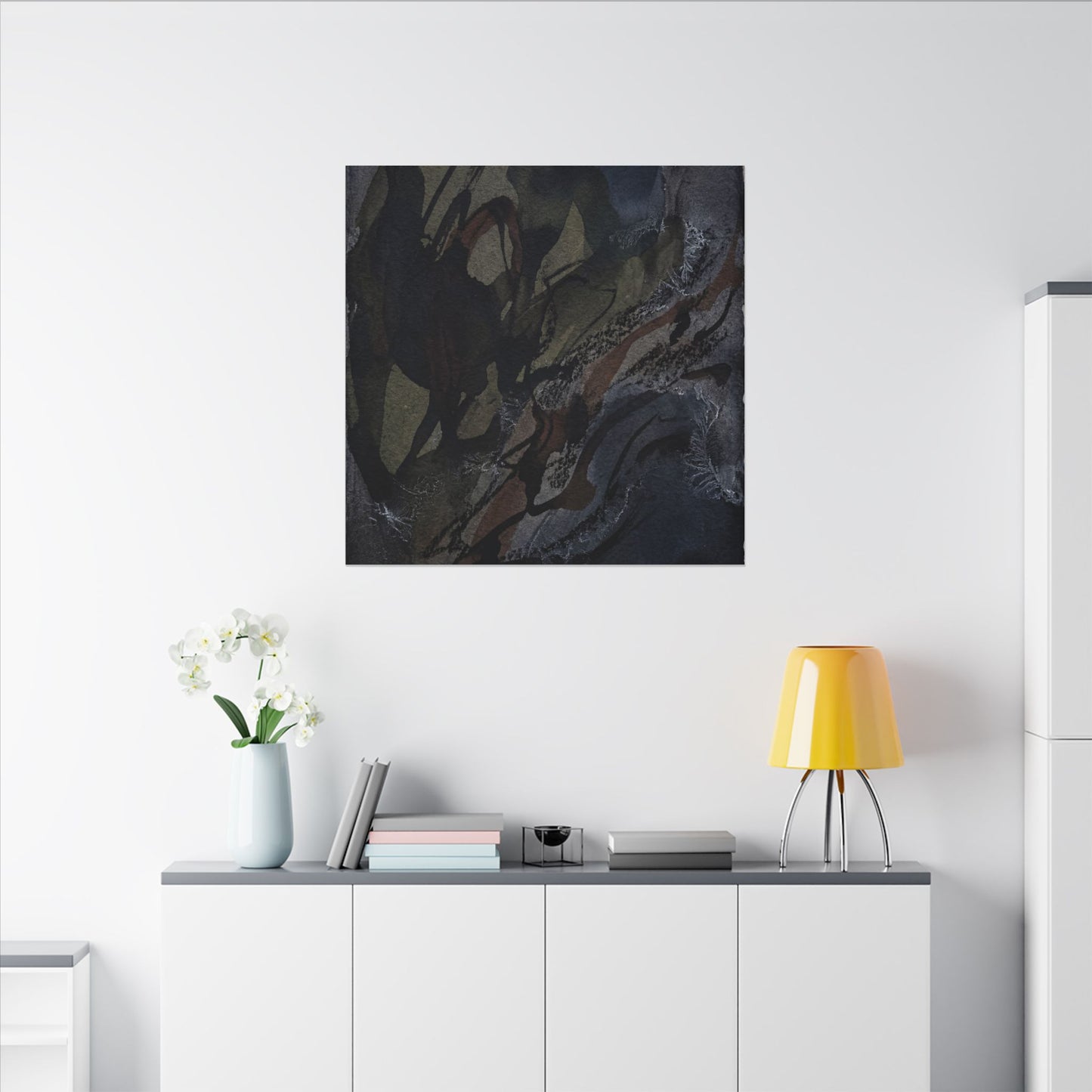 Shadow Play Winter Canvas Art | Dark Japandi Luxurious Design