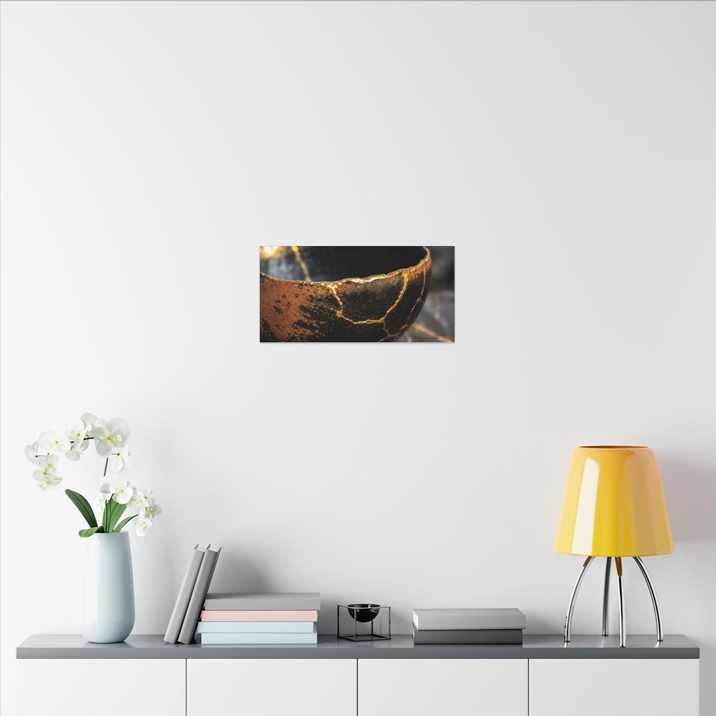 Kintsugi Ceramic Bowl in Golden Hour | Gold Vein Canvas Art