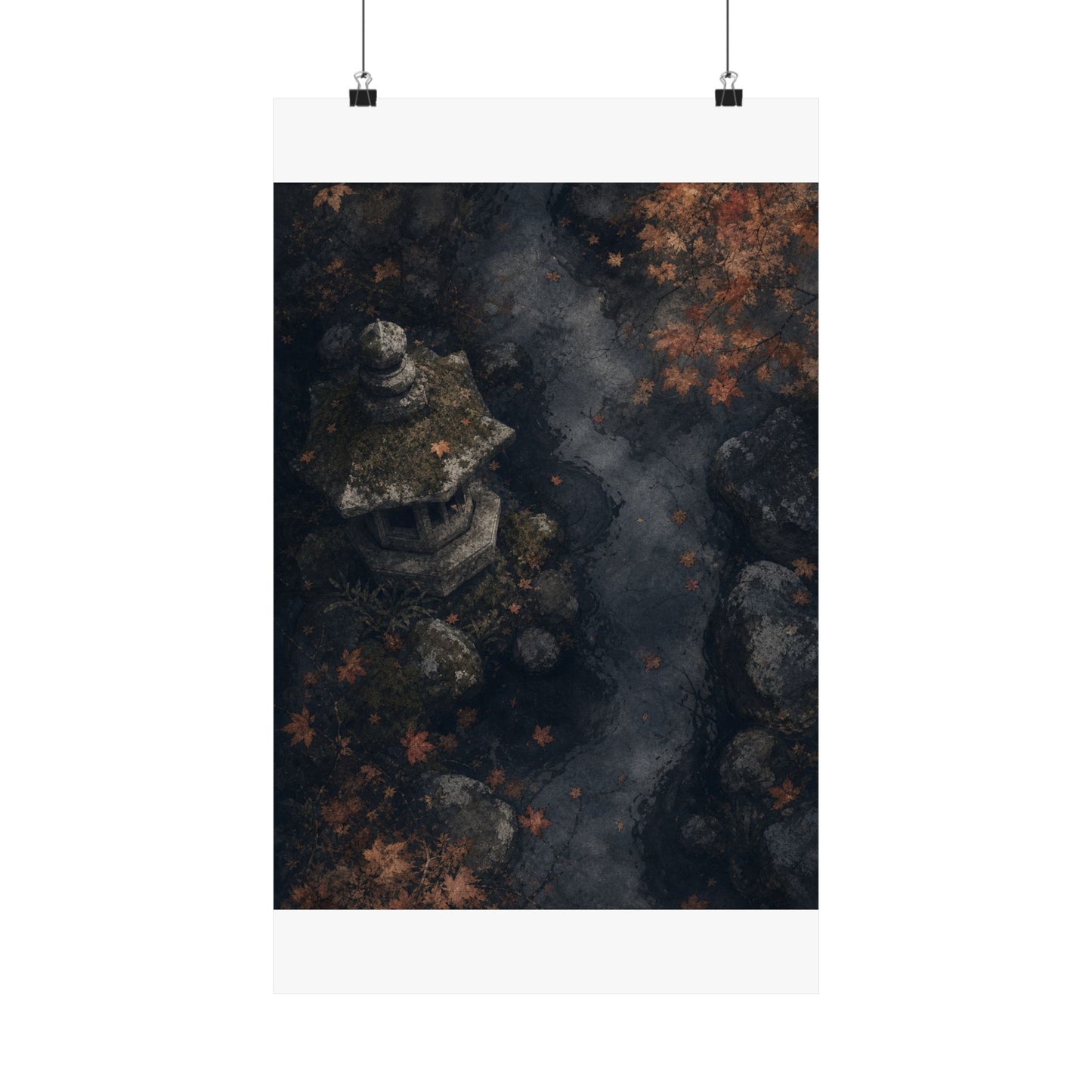 Japandi Stone Lantern in Moonlight | Texture Wall Art Print