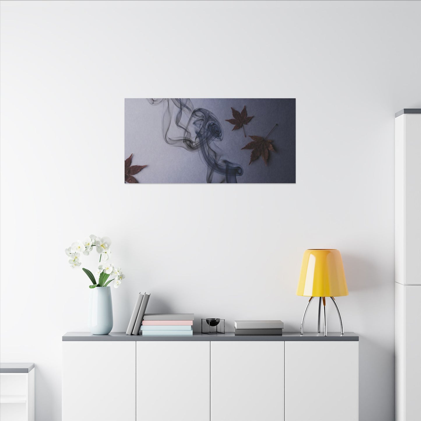 Dark Japandi Incense Smoke in Dawn | Moody Minimal Canvas Art