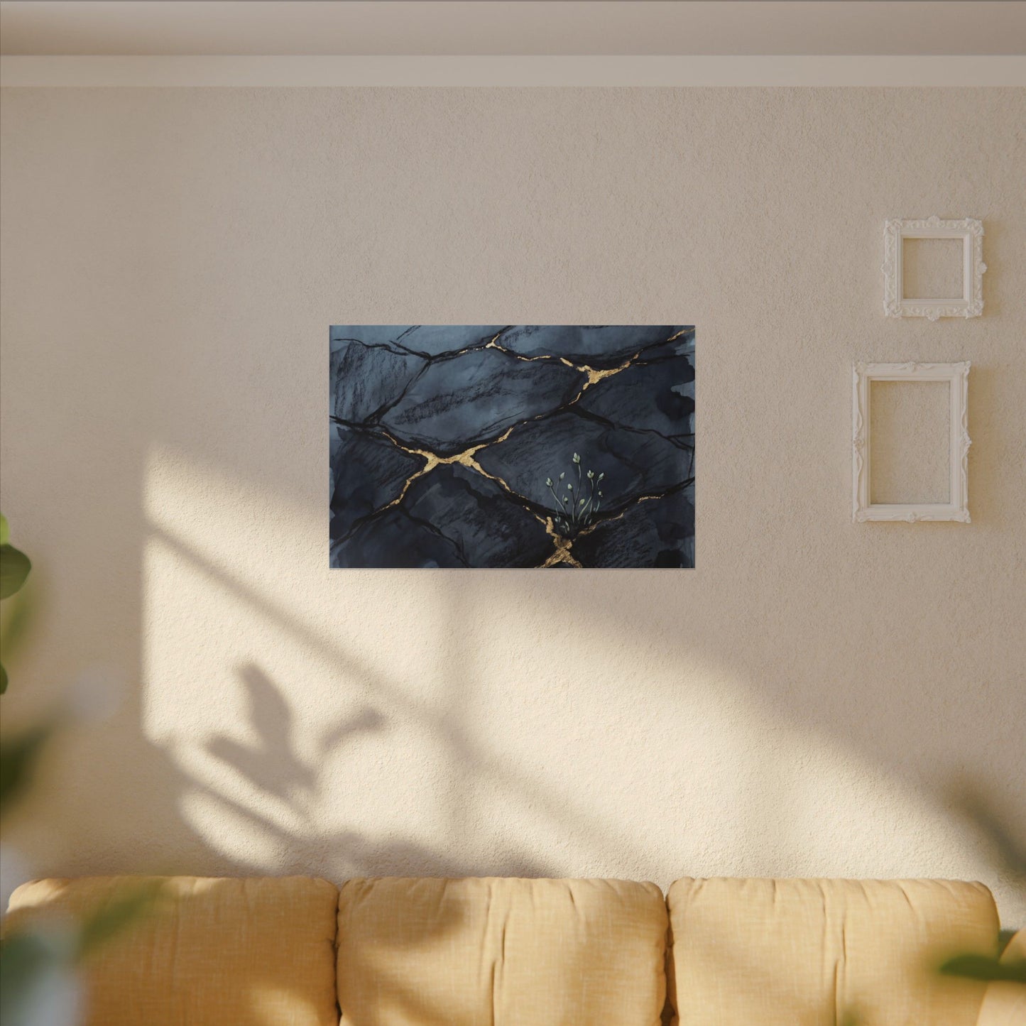 Mono No Aware Cracked Earth Canvas Art - Dark Japandi Charcoal Ink