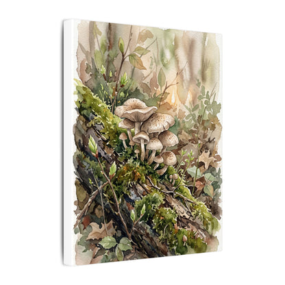 Wild Mushrooms Canvas Art | Spring Japandi Watercolor Art