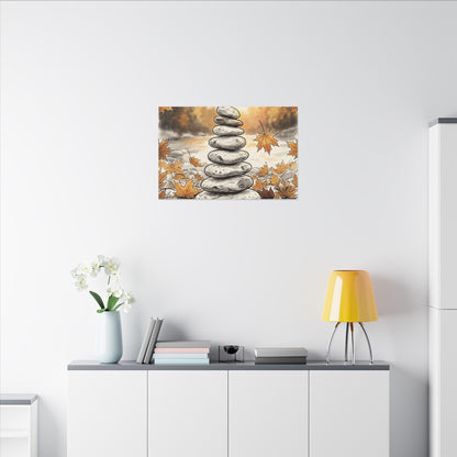 Earthy River Stones Canvas Art - Minimal Line Japandi