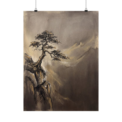Golden Hour Pine Tree Wall Art Print - Dark Japandi Ma Art Print