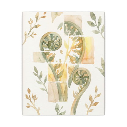 Earthy Fern Unfurling Canvas Art - Watercolor Japandi