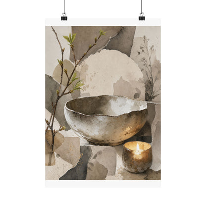 Candlelight Ceramic Bowl Wall Art Print - Japandi Fukinsei