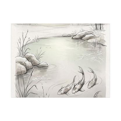 Koi Pond Minimal Line Canvas Art | Cozy Japandi Art