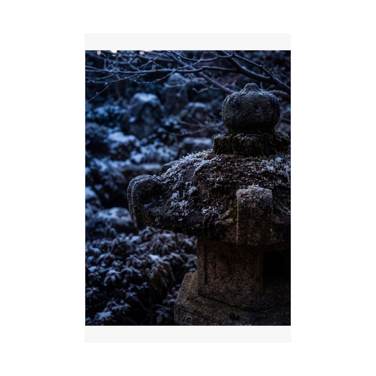 Winter Stone Lantern Shadow Zen Wall Art Print | Atmospheric Decor