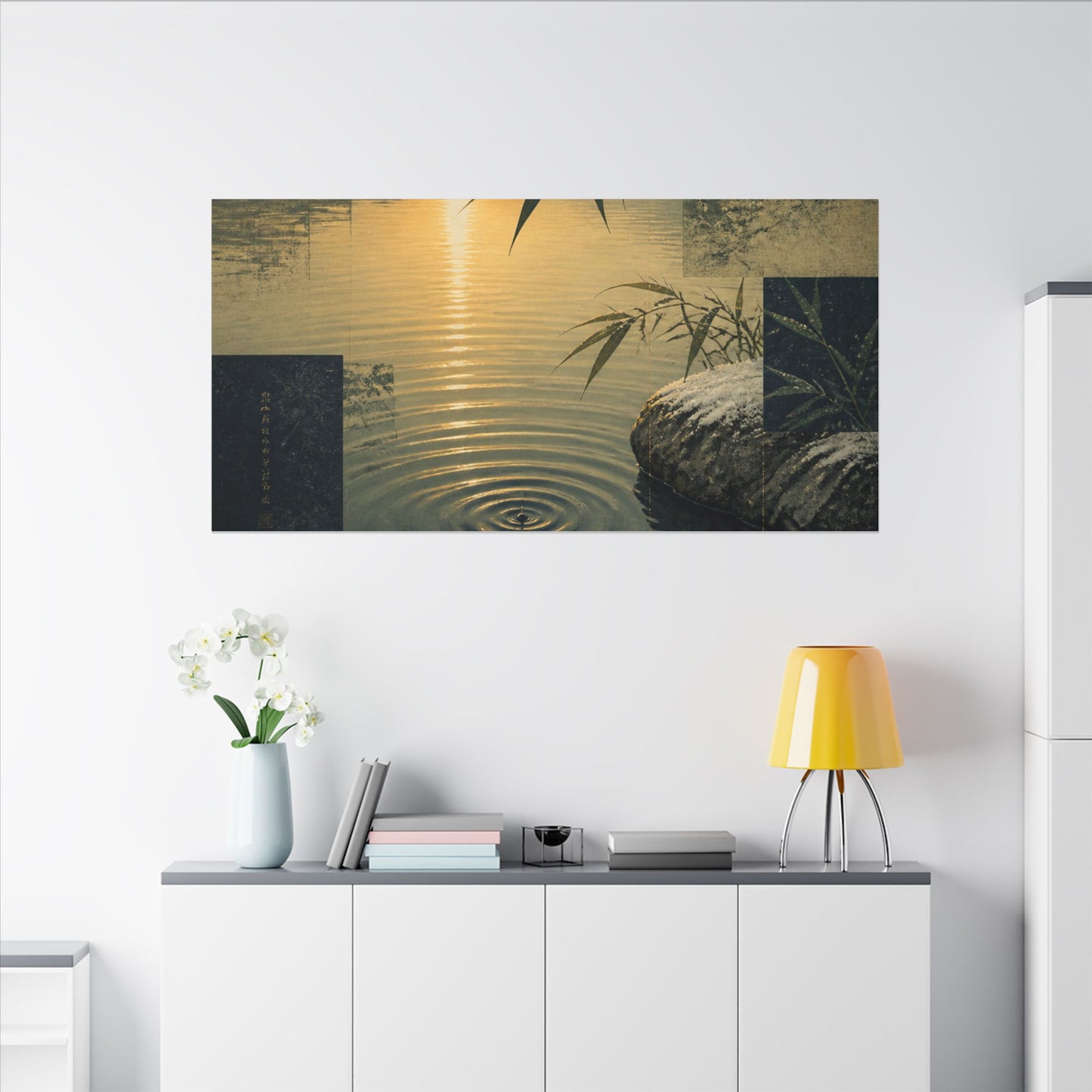 Zen Water Ripple in Golden Hour | Ukiyo E Inspired Canvas Art