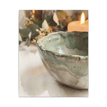 Ceramic Bowl Canvas Art | Summer Japandi Watercolor Art