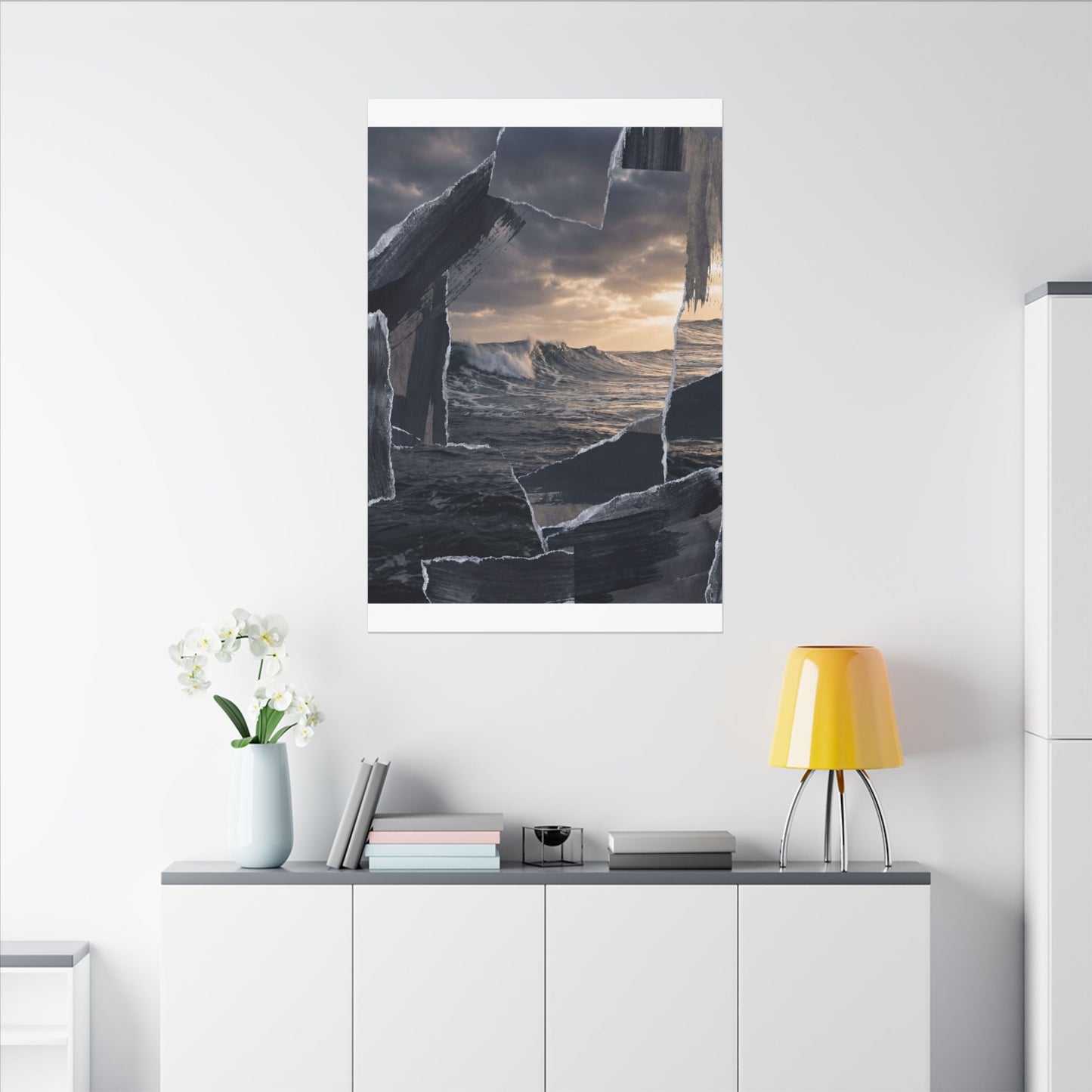 Fukinsei Ocean Wave Canvas Art - Dark Japandi Shadow Zen